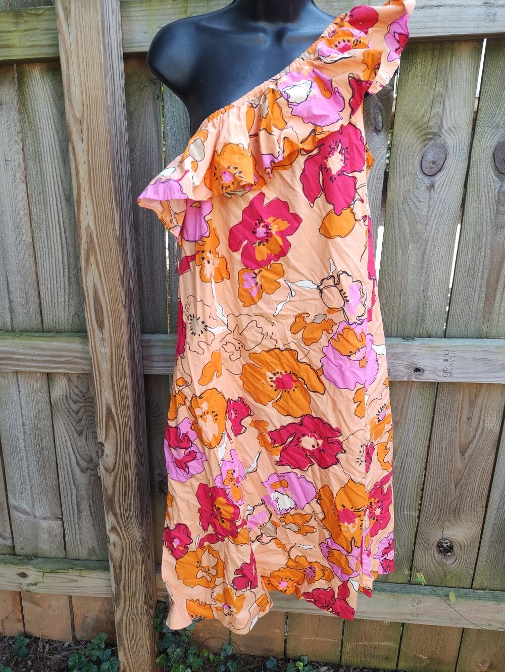 🏵️ Saint Tropez Floral Beach Summer One Shoulder Ruffle Cotton Dress Medium